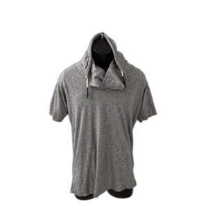 J.C. Rags Men's Heather Gray Cowl Neck Short Sleeve Hoodie Large